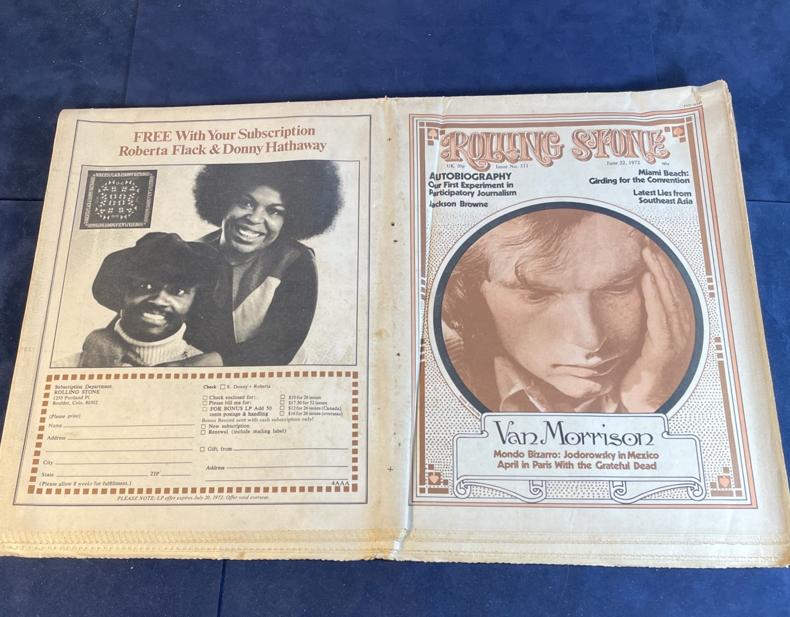 Vintage Rolling Stone Magazine #111 June 22 1972 Van Morrison Miami Convention