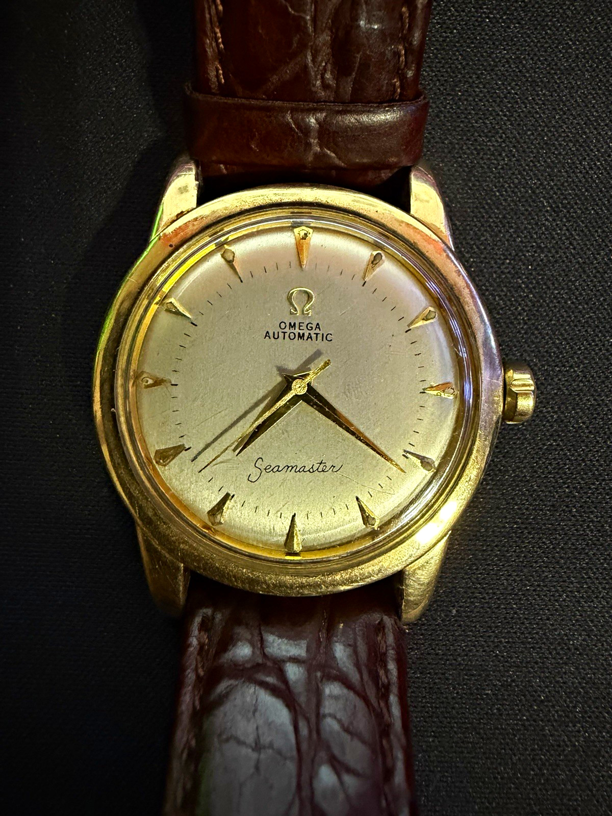 OMEGA Seamaster Vintage Automatic Men's 35mm Gold Color Case Brown Leather Strap OMEGA Seamaster Vintage Automatic Men's 35mm Gold Color Case Brown Leather Strap