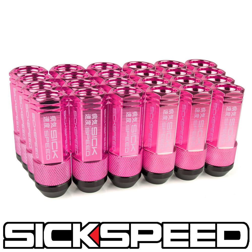 SICKSPEED 24 PC PINK ALUMINUM EXTENDED 50MM 2 PC LUG NUTS WHEELS 14X1.5 