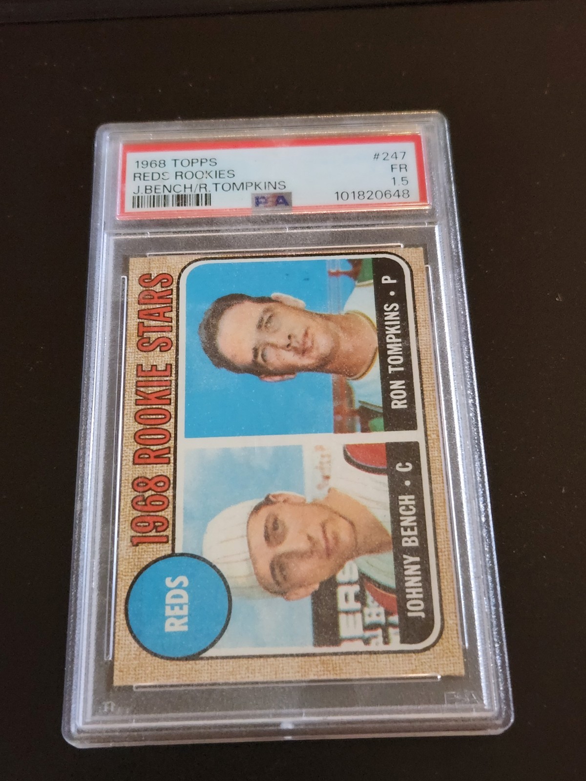 1968 Topps Reds Rookies Bench/Tompkins RC #247 PSA 1.5 FR Cincinnati Reds 1968 Topps Reds Rookies Bench/Tompkins RC #247 PSA 1.5 FR Cincinnati Reds