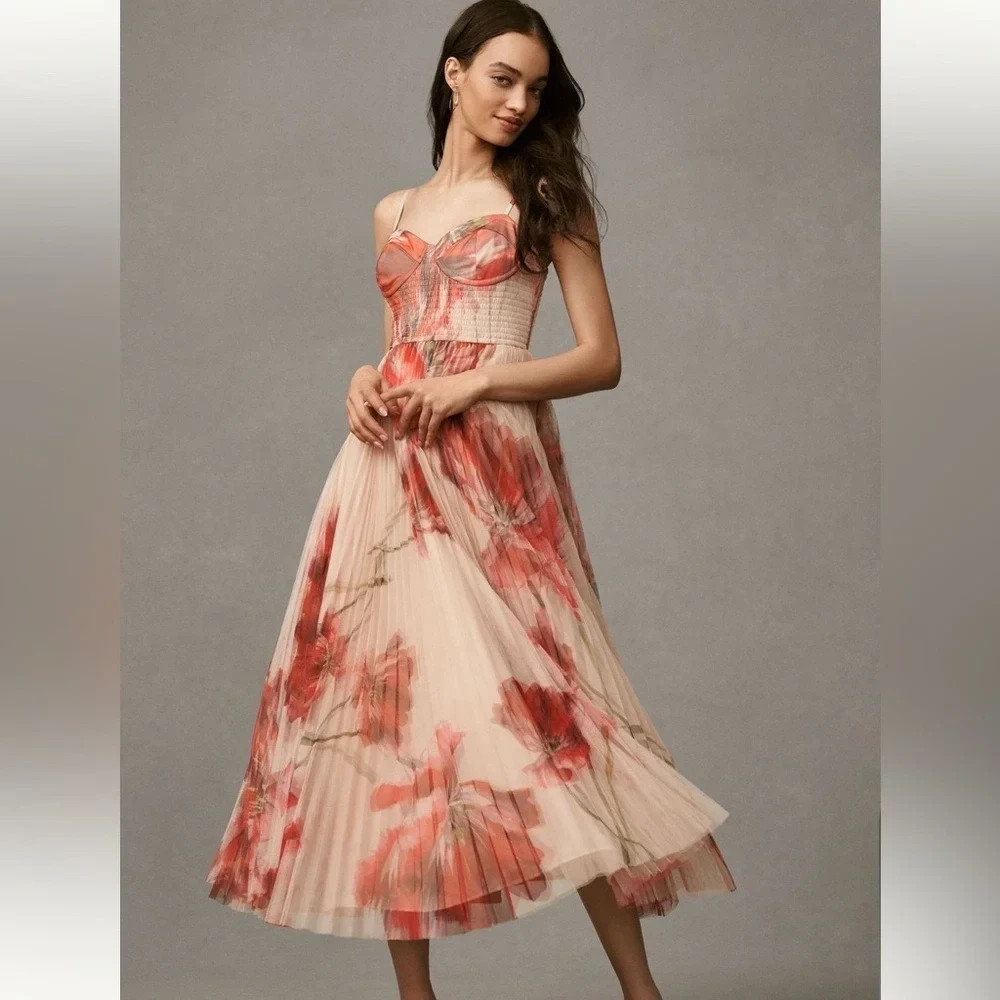 New, Hutch Brianna Sleeveless Bustier Pleated Tulle Maxi Dress Sz M #MD2338