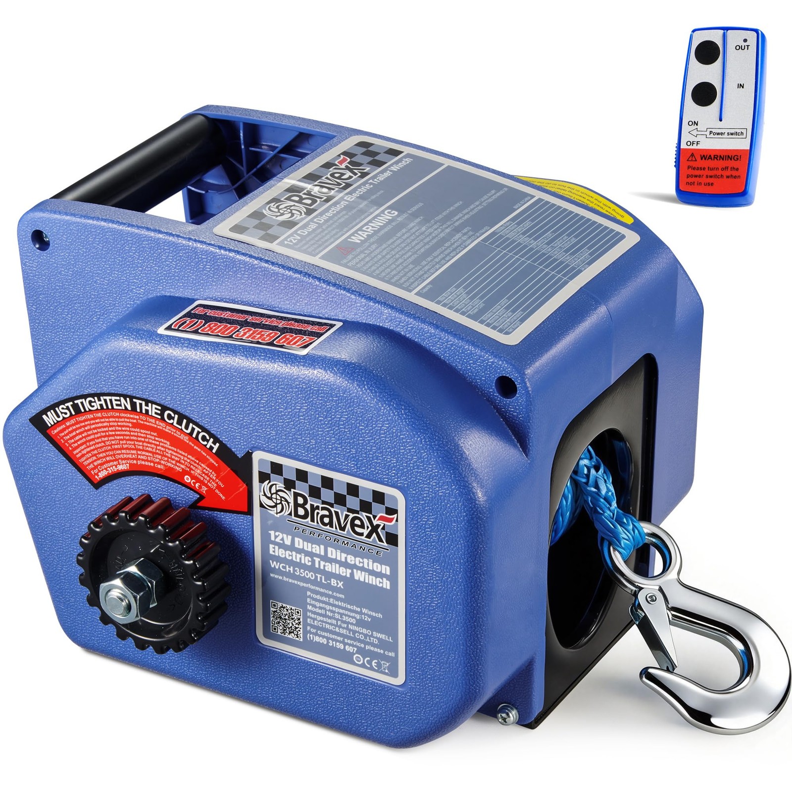Electric Boat Trailer Winch with Remote Control, Durable & Quiet Towing 8750lbs