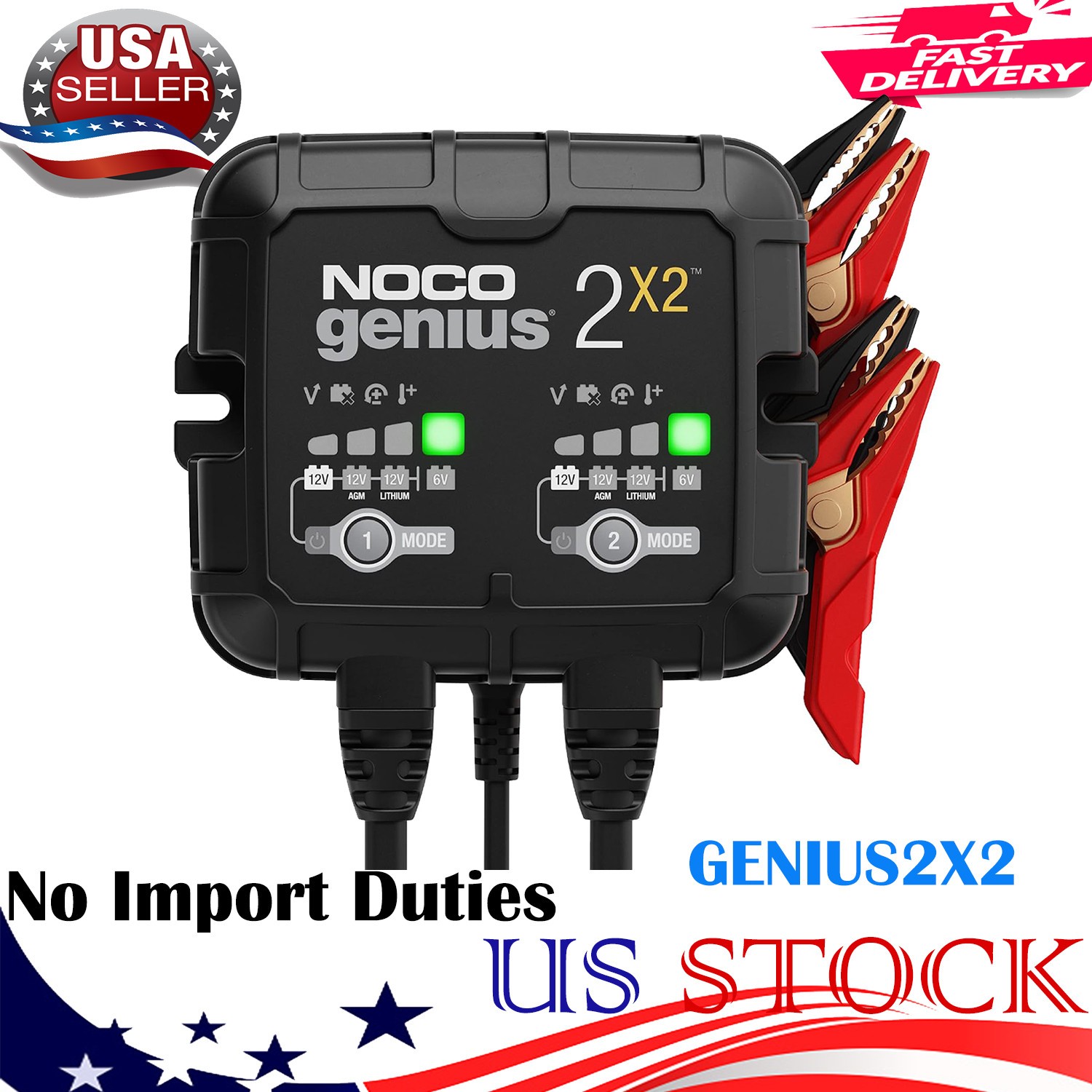 GENIUS2X2 4A 2-Bank Smart Battery Charger (2A/Bank) 6V/12V Automatic Maintainer GENIUS2X2 4A 2-Bank Smart Battery Charger (2A/Bank) 6V/12V Automatic Maintainer