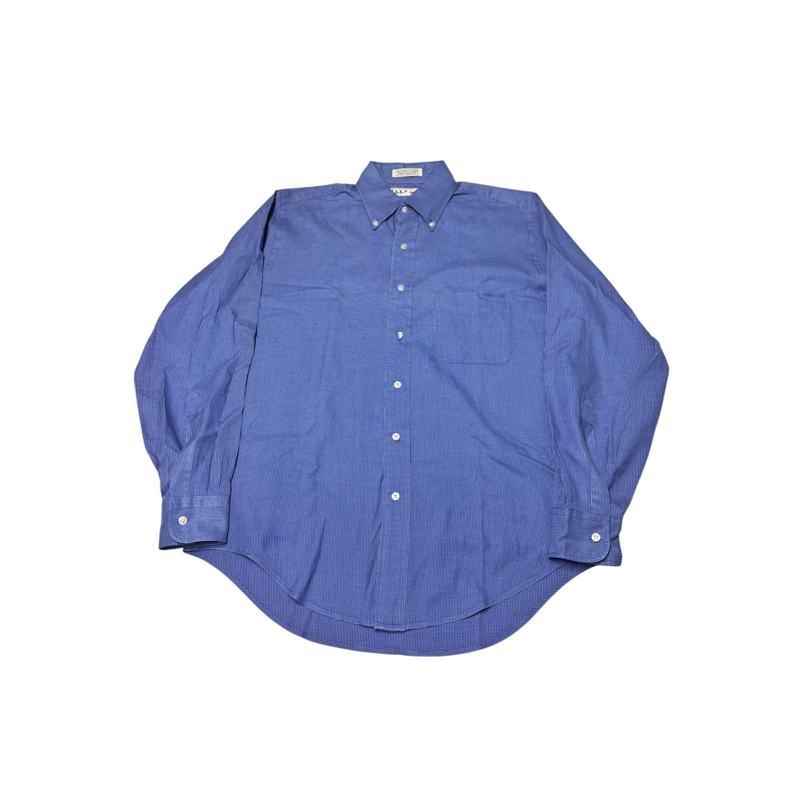 VTG LL Bean Mens Blue Micro Check Button Down Shirt 15 34 Long Sleeve Pocket