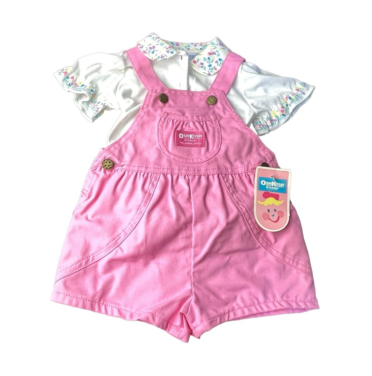 Vintage NOS Baby Girl Clothes Oshkosh 24 Month 2pc Shortalls Outfit NEW