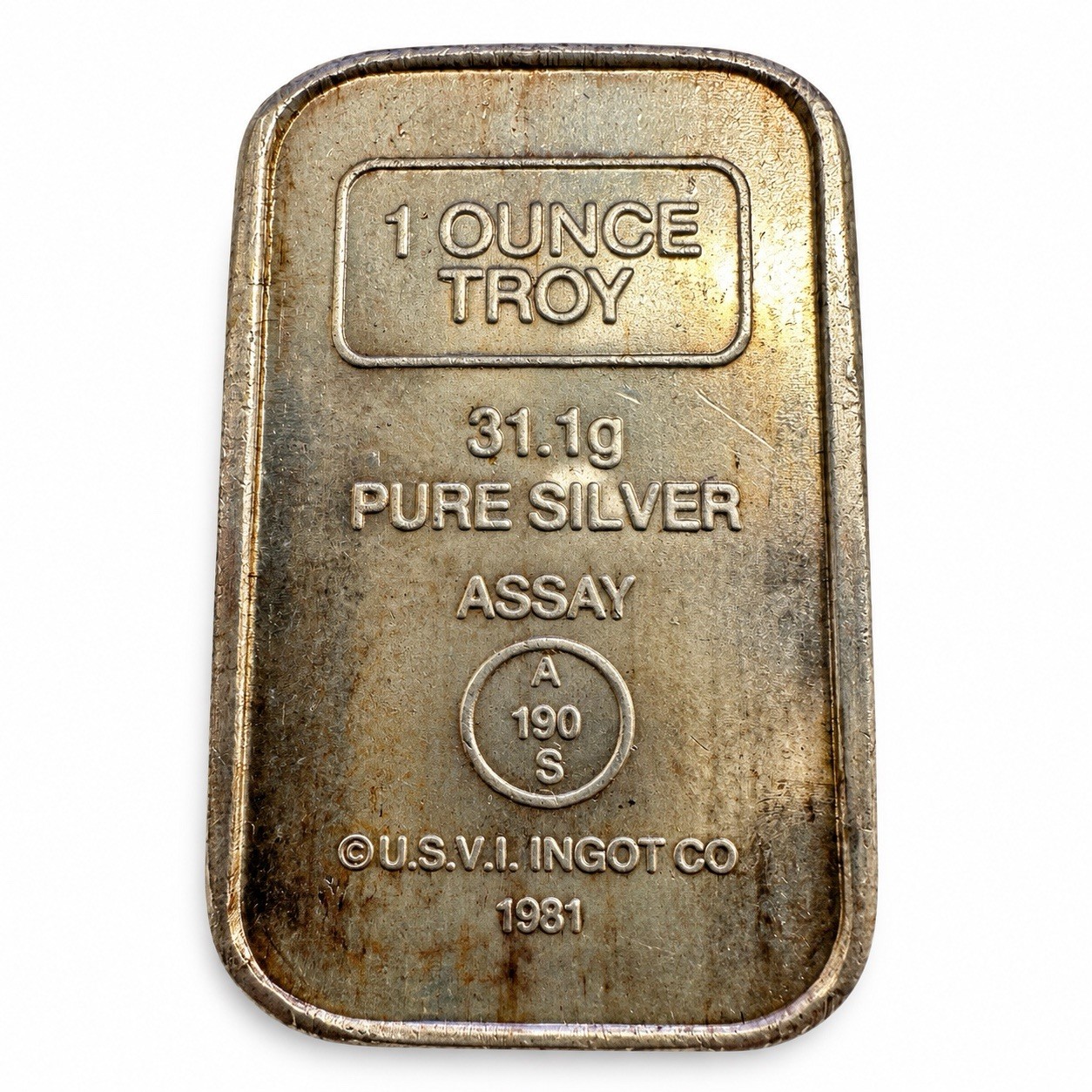 1981 Vintage A-MARK- U.S.V.I. - 1 Troy Oz, .999 Silver Ingot Bar A-190S