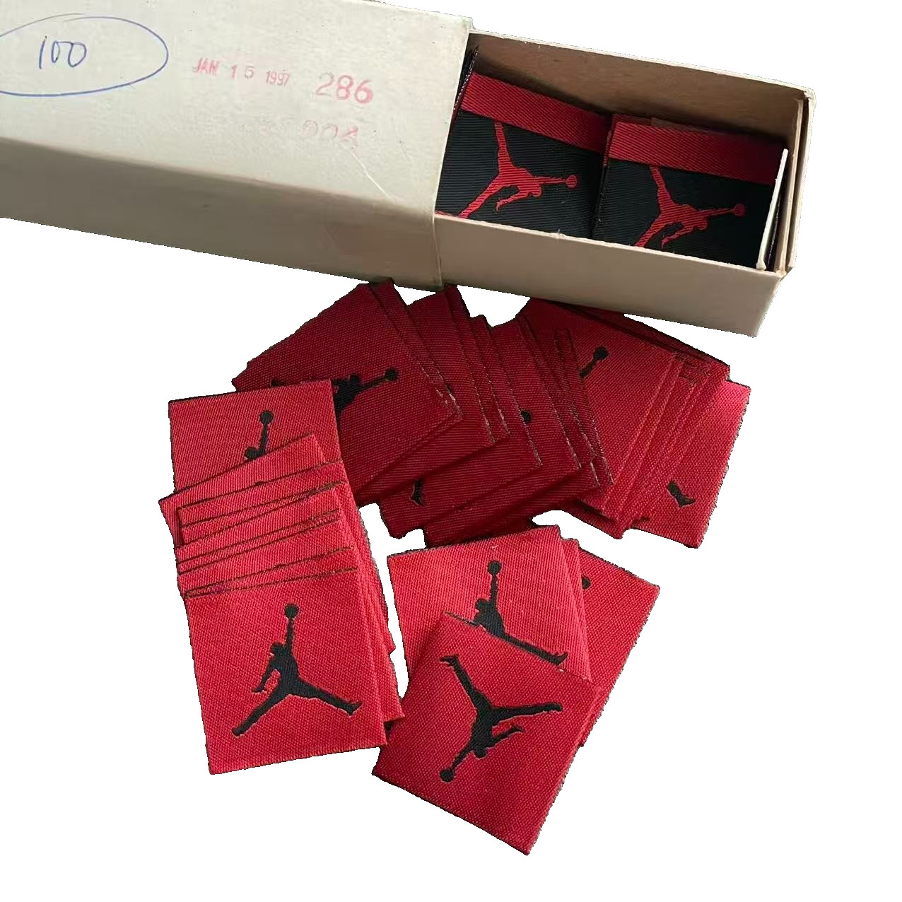 170pc Vintage 90s NIKE Air Jordan Sew-On Fabric Tags 1.25x1.25 Apparel Patch USA