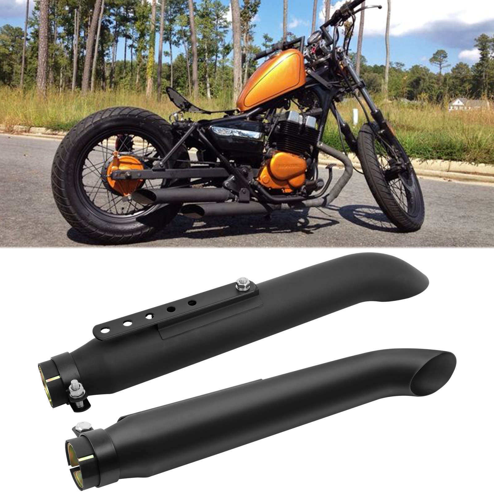2x Slip-On 20\'\' Exhaust Muffler Pipe Slash Cut For Honda Rebel 250 300 500 1100