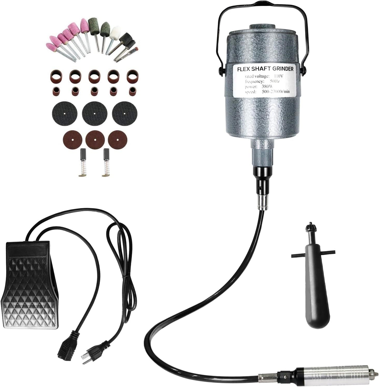 380W Flex Shaft Grinder w/ Foot Pedal, 500–23,000 RPM Rotary Tool W/ Accessories