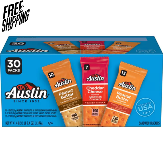 Austin Variety Pack Sandwich Crackers, Single Serve Snack Crackers, 30 Count