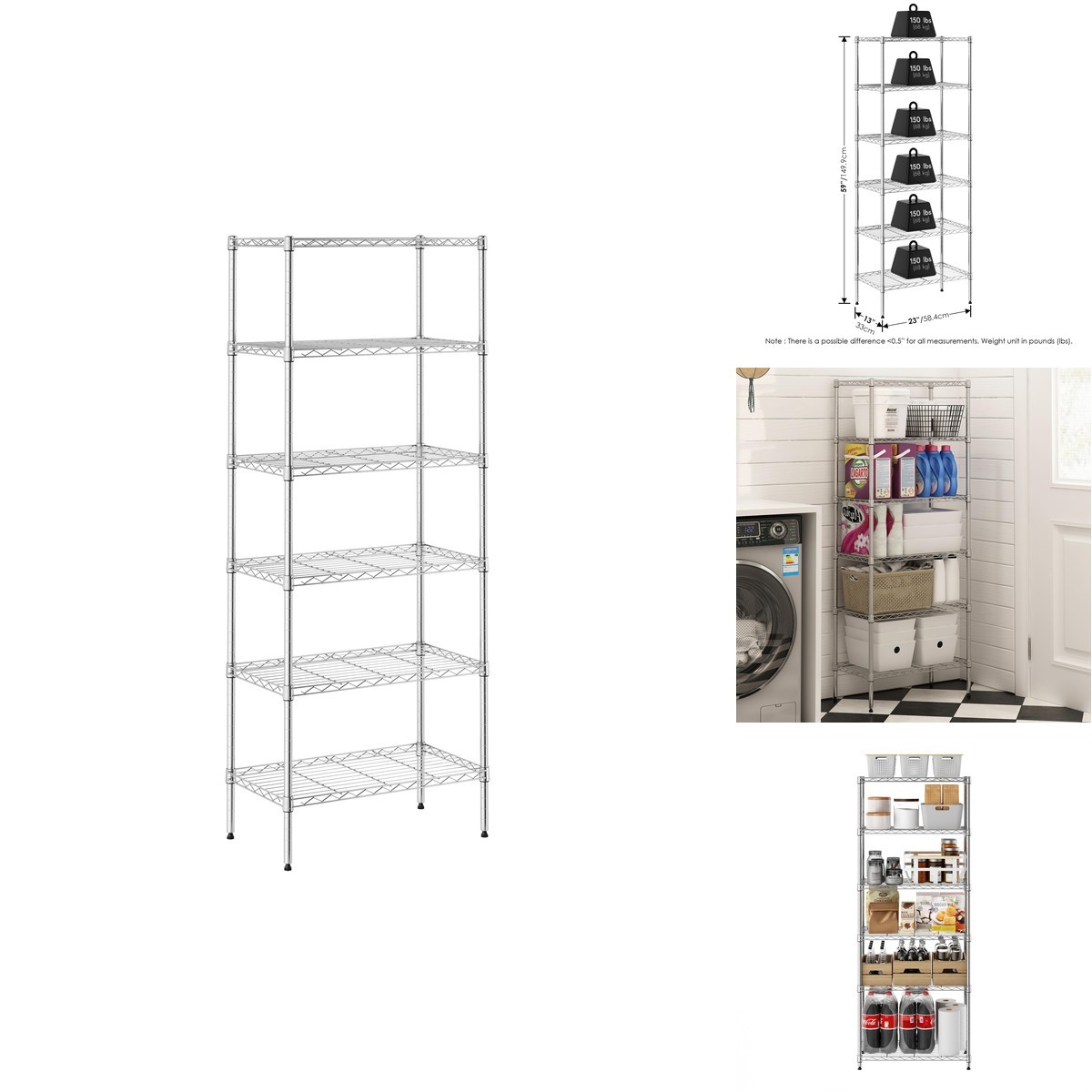 Furinno Wayar 6-Tier Metal Storage Shelf Rack 23x13x59 Stainless Steel