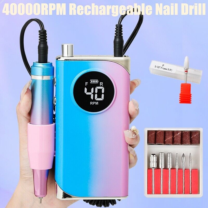 New 40000RPM Rechargeable Electric Nail Drill Machine Manicure Portable Nail Set