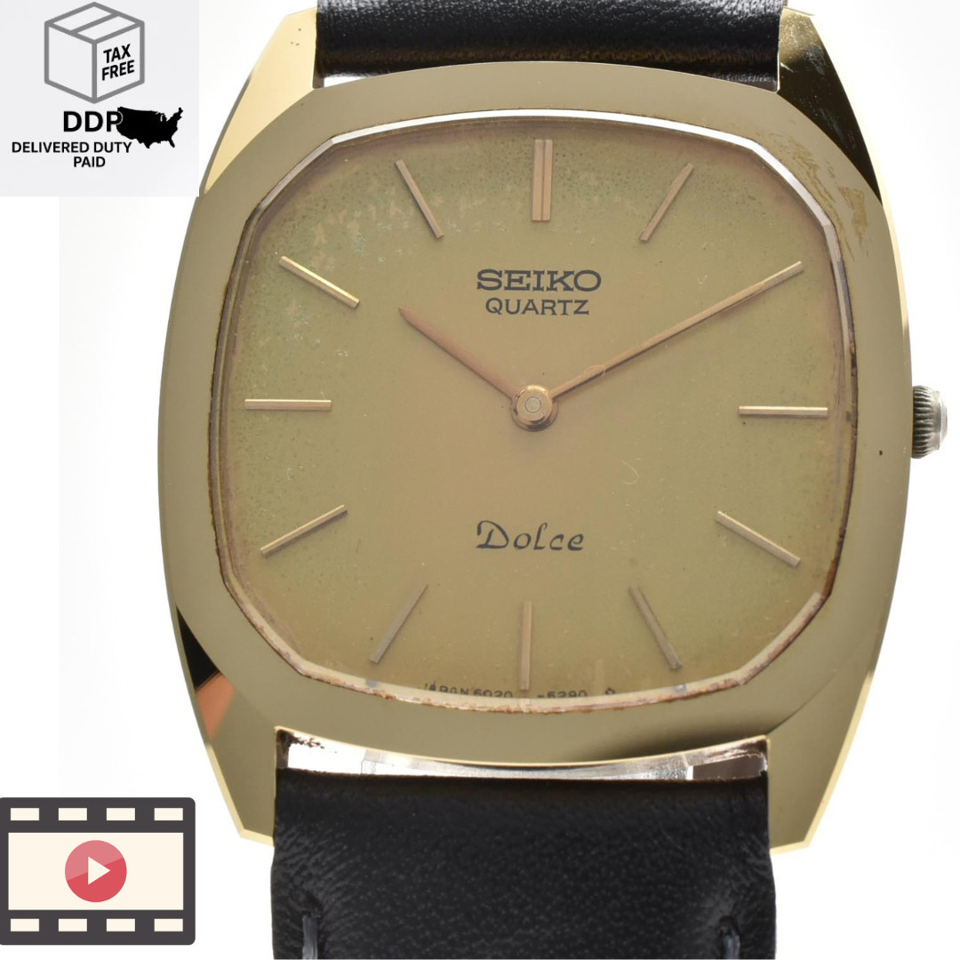 Vintage [ Exc+5 ] SEIKO Dolce 6020-5250 Gold 30mm Men Quartz Watch From JAPAN