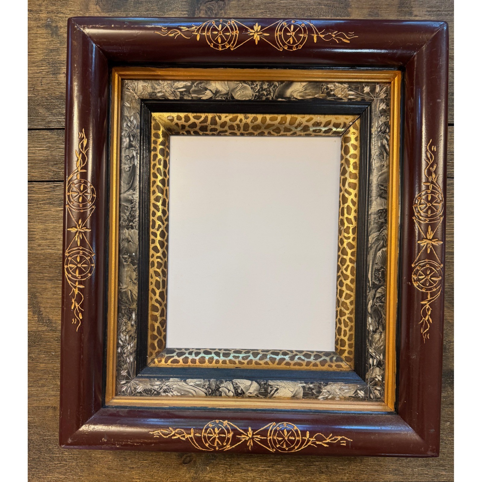 Antique Eastlake Frame for 8 x 10 Marbled Black Gold Leopard Mahogany Antique Eastlake Frame for 8 x 10 Marbled Black Gold Leopard Mahogany