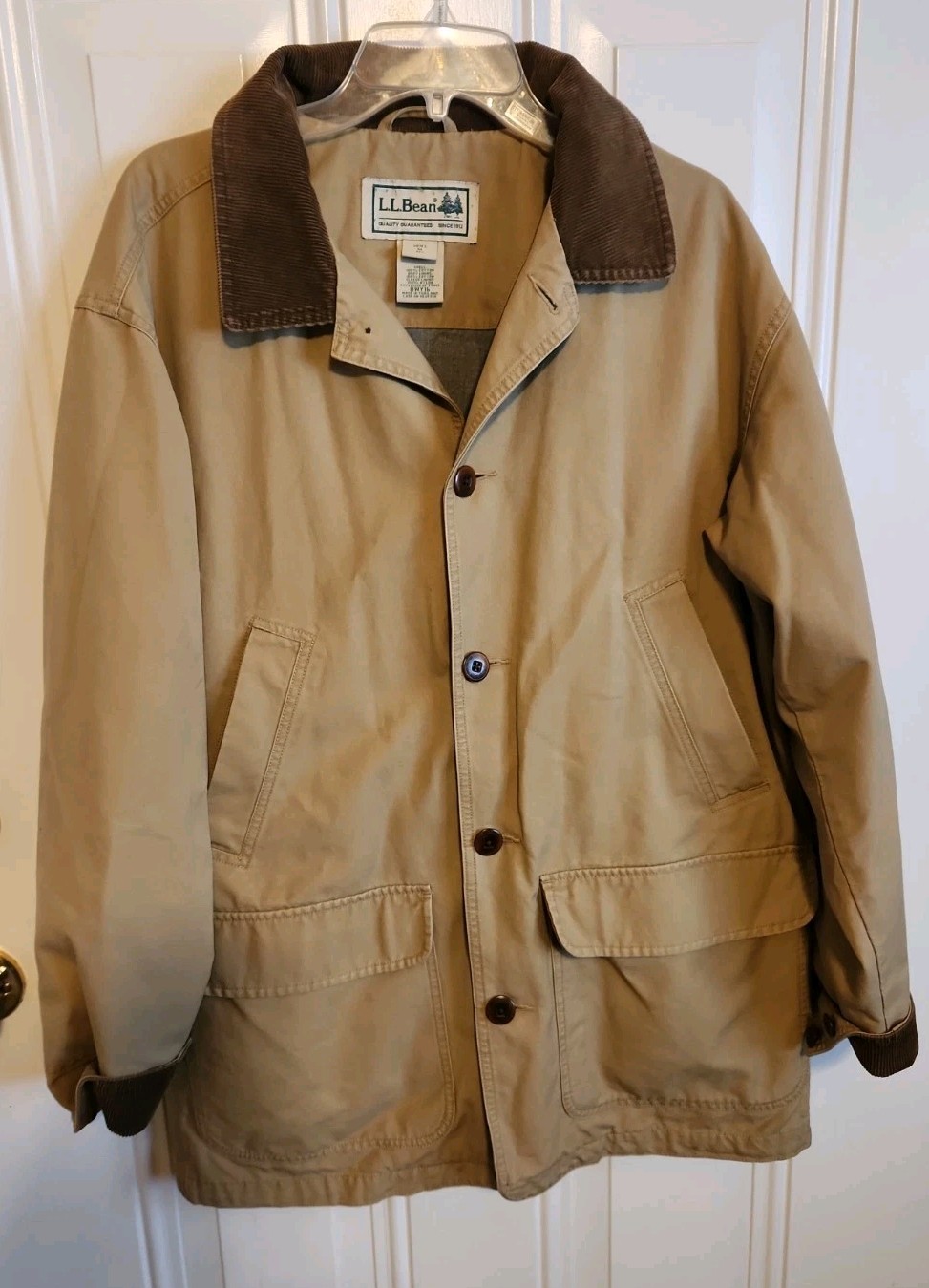 LL Bean Vtg. Chore Barn Coat Jacket Men’s Medium M Beige Canvas Corduroy Trim