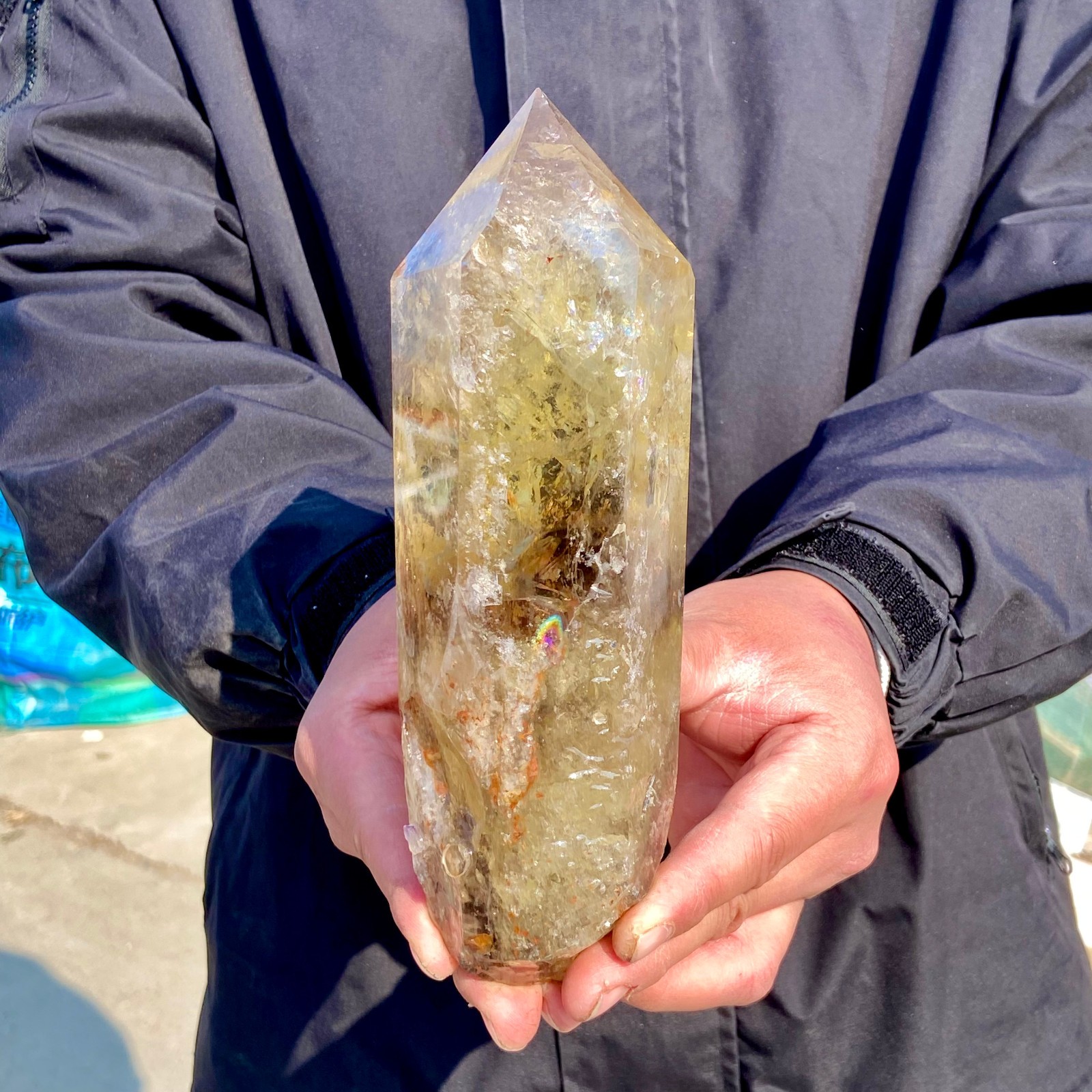 2.53LB Rare Natural Citrine Quartz Blue Needle Polishing Rough crystal Healing