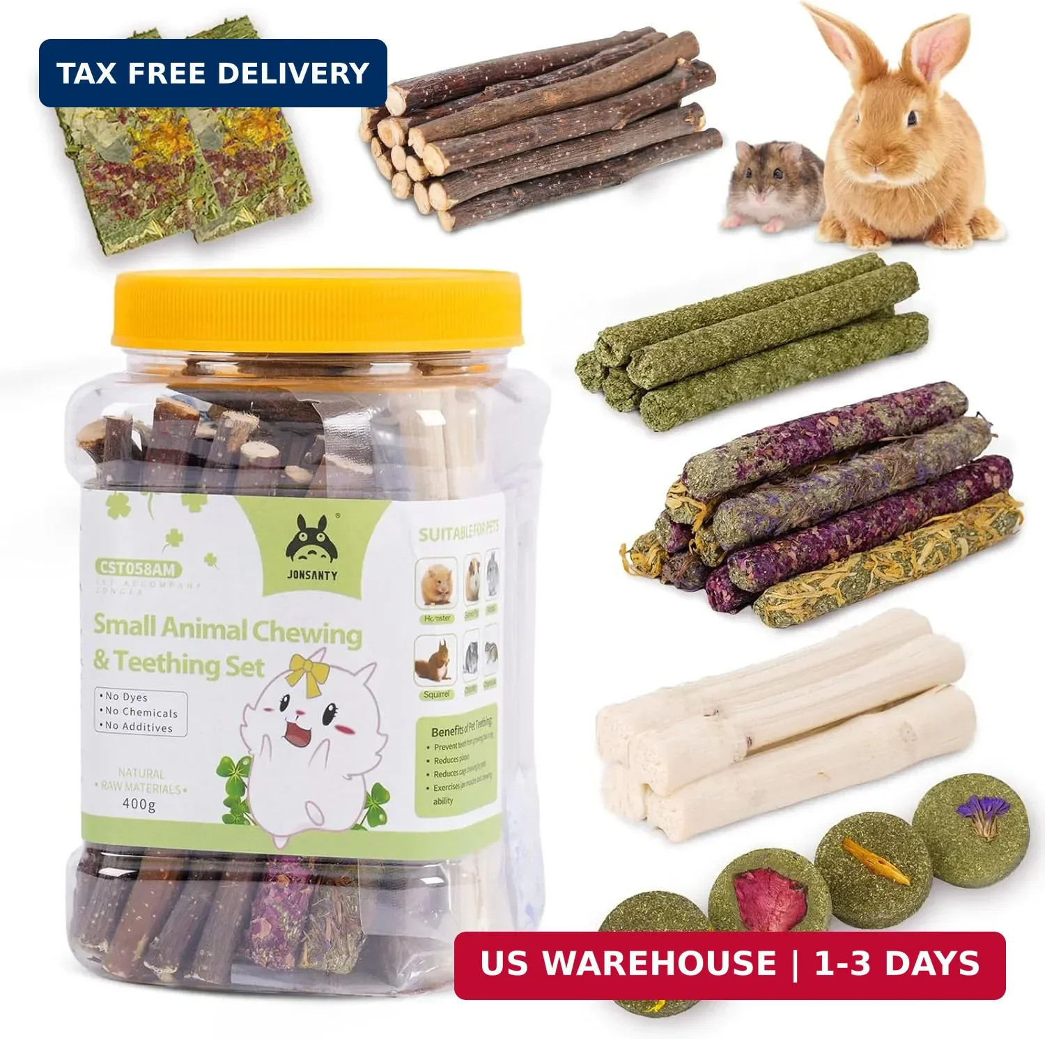 50-60 PCS Natural Rabbit Chew Toys, Treats, Timothy Sticks, Apple Sticks, Sweet