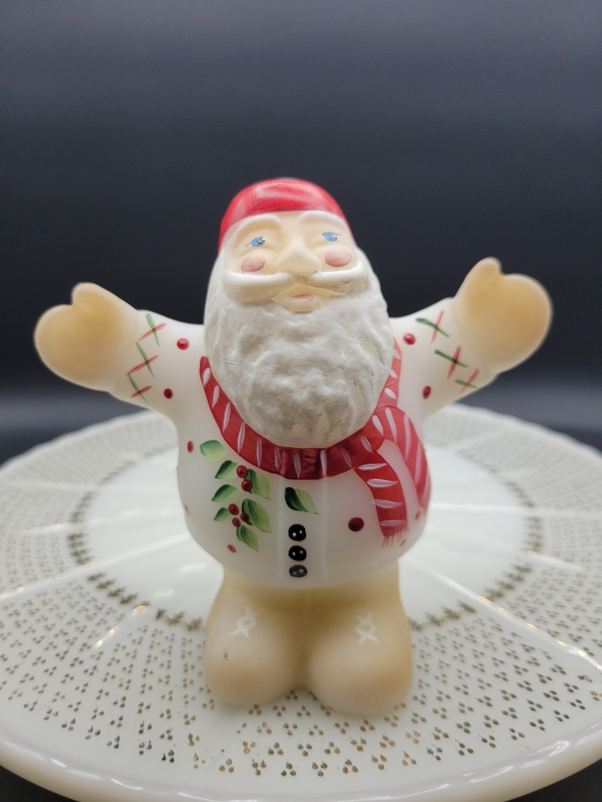 Fenton Frosty Friends Opal Satin Nick Hugging Santa Figurine Fenton Frosty Friends Opal Satin Nick Hugging Santa Figurine