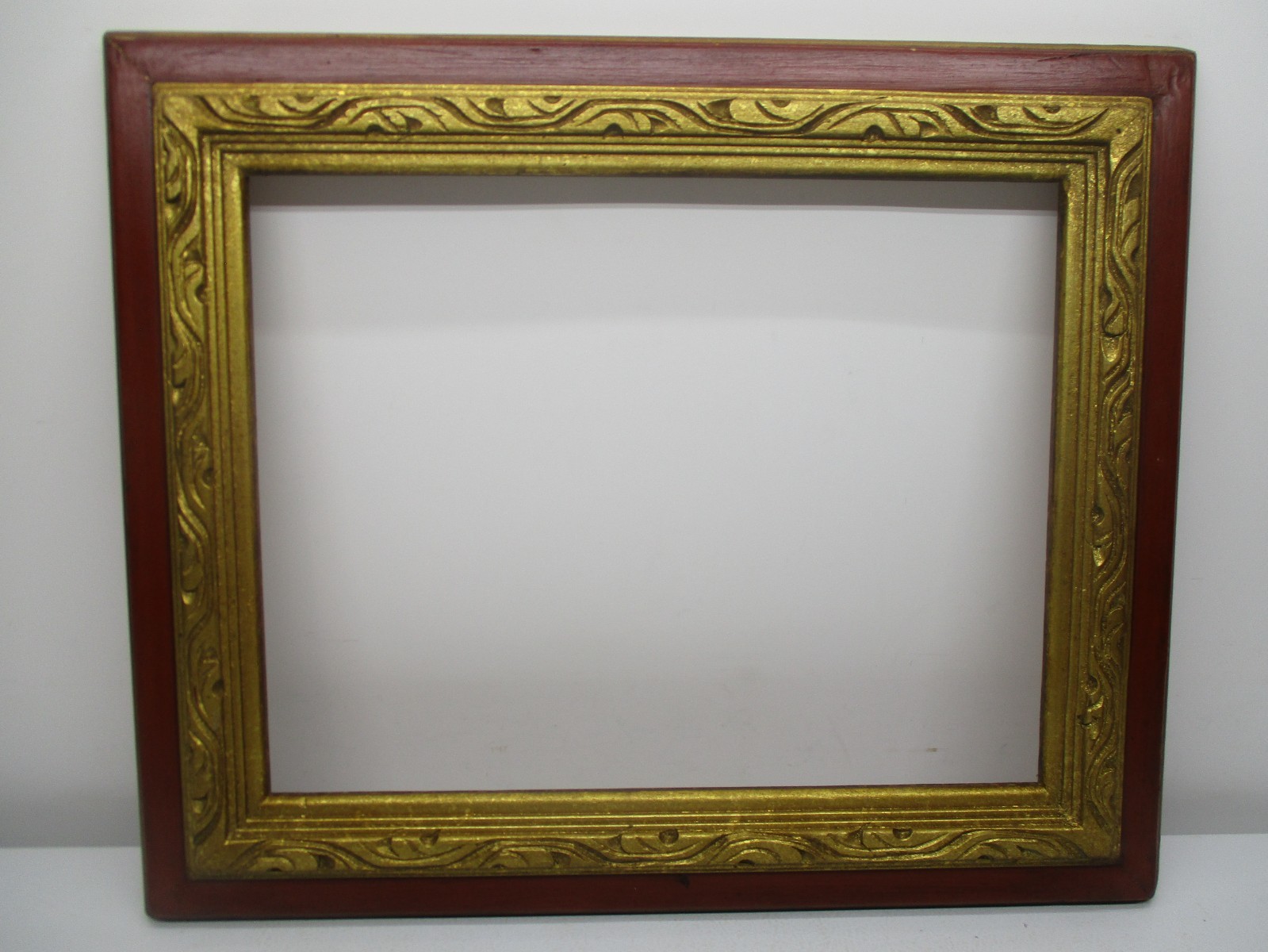 Vtg/Old Carved Large-Wide Gold & Rust Solid Wood Pic/Art Frame Fits 14