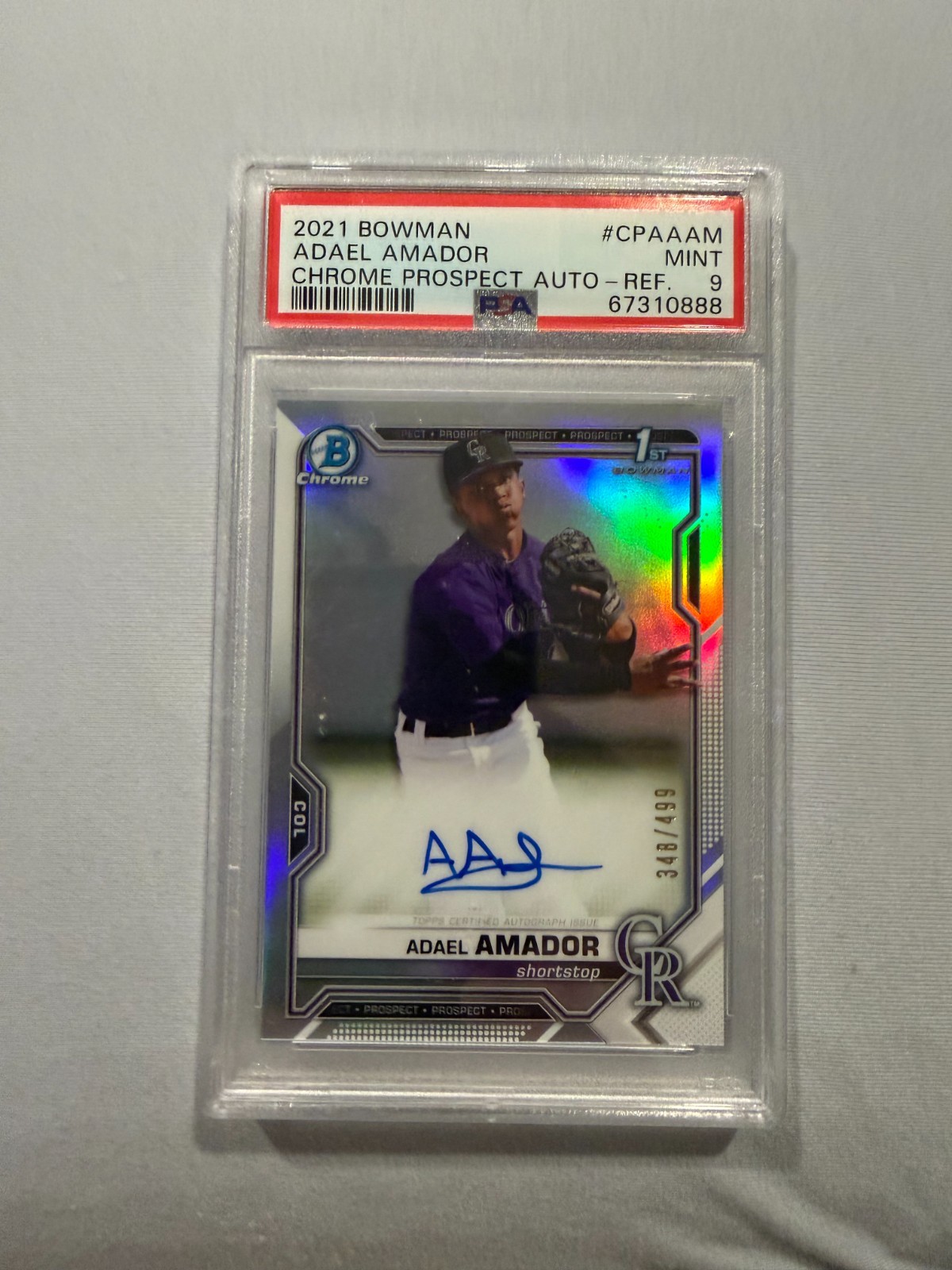 2021 Adael Amador Bowman Chrome 1st Refractor Auto /499 PSA 9 2021 Adael Amador Bowman Chrome 1st Refractor Auto /499 PSA 9