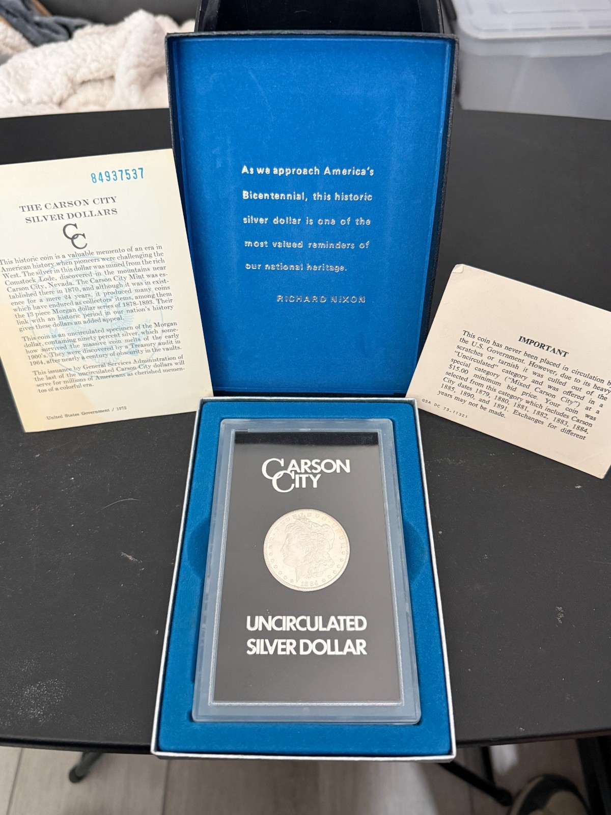 1884-CC Carson City Morgan Silver Dollar Uncirculated GSA with CoA 1884-CC Carson City Morgan Silver Dollar Uncirculated GSA with CoA