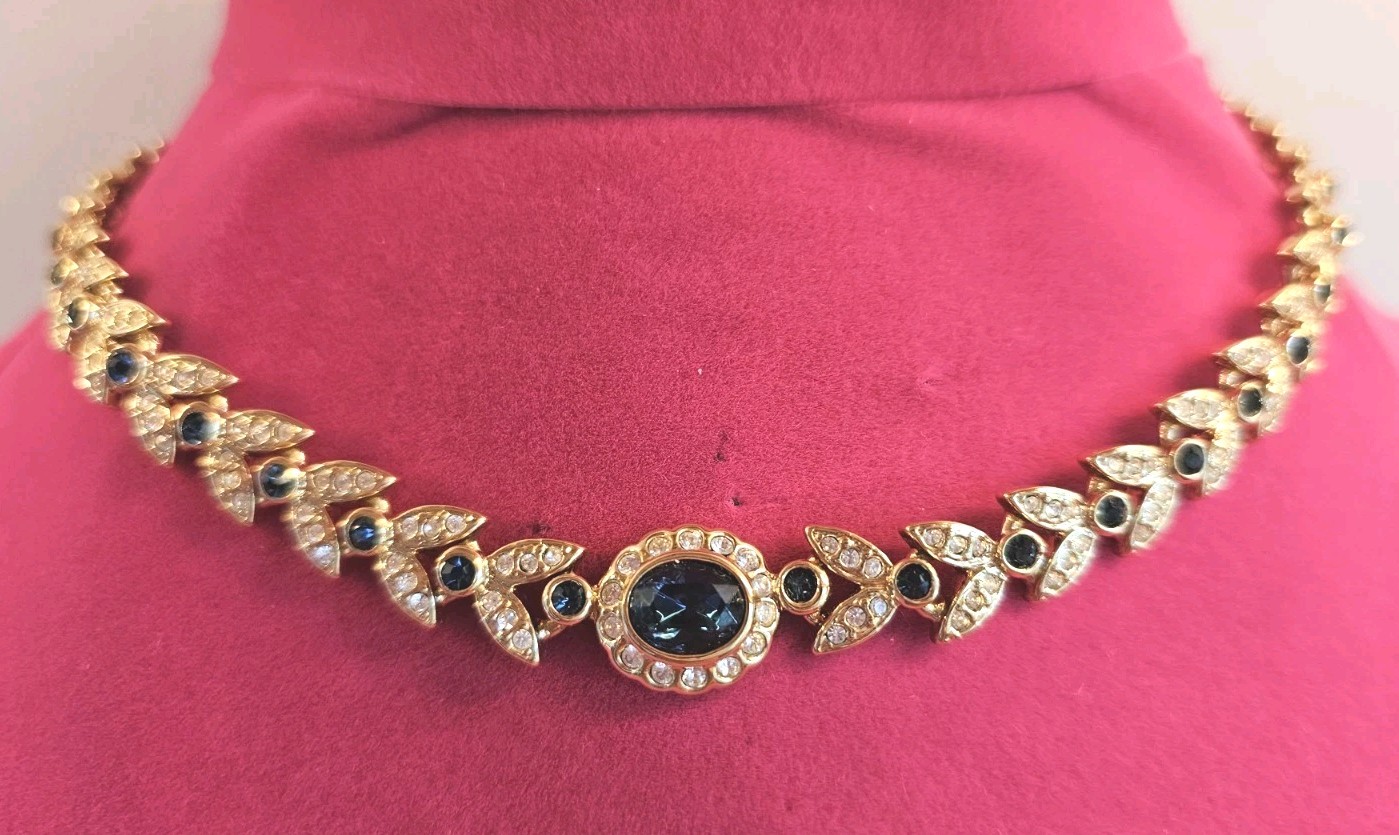 Vintage Signed Ciro Gold Tone Faux Blue Sapphire Rhinestone Necklace 1990\'s Vintage Signed Ciro Gold Tone Faux Blue Sapphire Rhinestone Necklace 1990\'s
