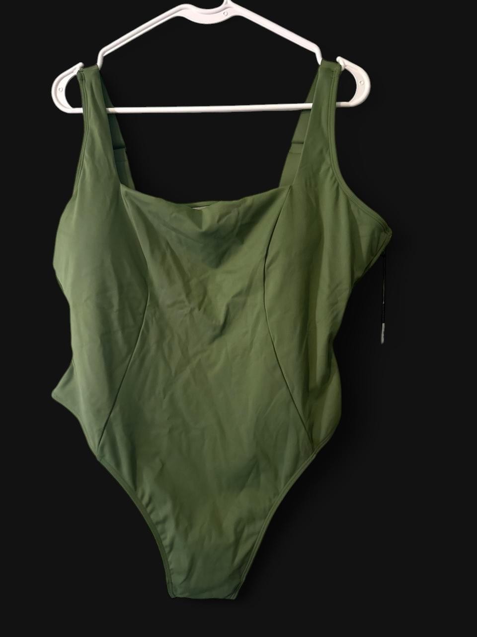 TA3 Hi Cut Squarey Army Green One Piece Swimsuit Lined 2X Short NWT TA3 Hi Cut Squarey Army Green One Piece Swimsuit Lined 2X Short NWT