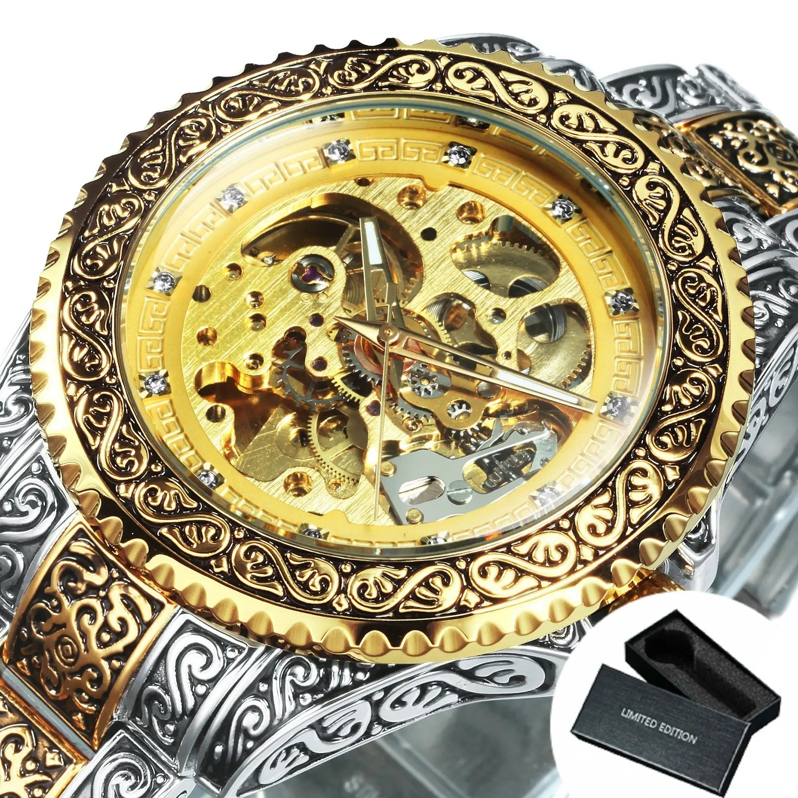 Vintage Engraved Luxury Mechanical Watches for Men