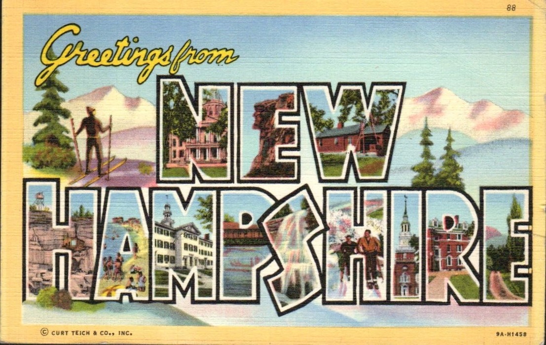 Greetings from New Hampshire Large Letter Linen Postcard Curt Teich 1949
