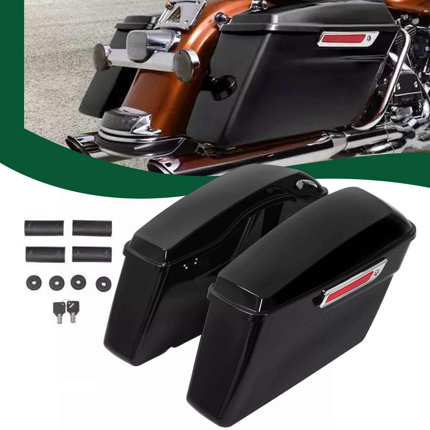 Vivid Black Hard Saddlebags Saddle Bags For Harley Street Road King Glide 94-13 Vivid Black Hard Saddlebags Saddle Bags For Harley Street Road King Glide 94-13