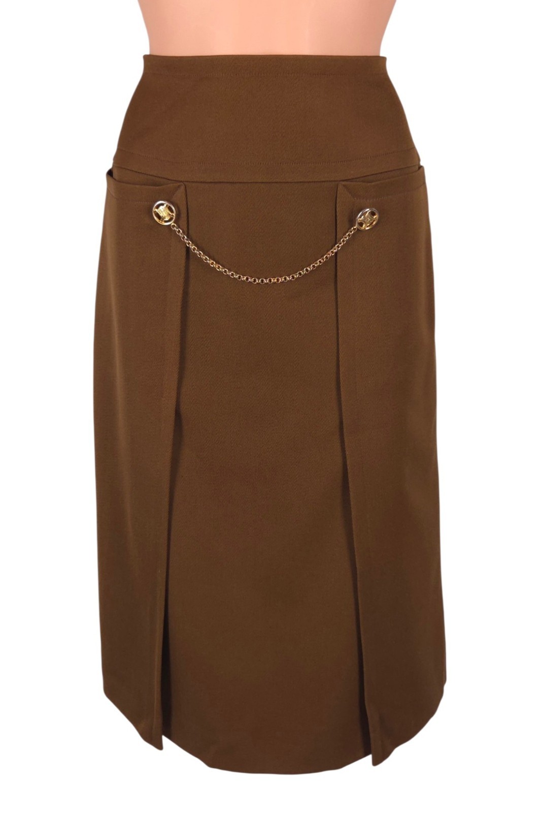 Vintage Celine Triomphe Chain Heavyweight Wool Skirt US 6 8 FR 40 Brown $1200