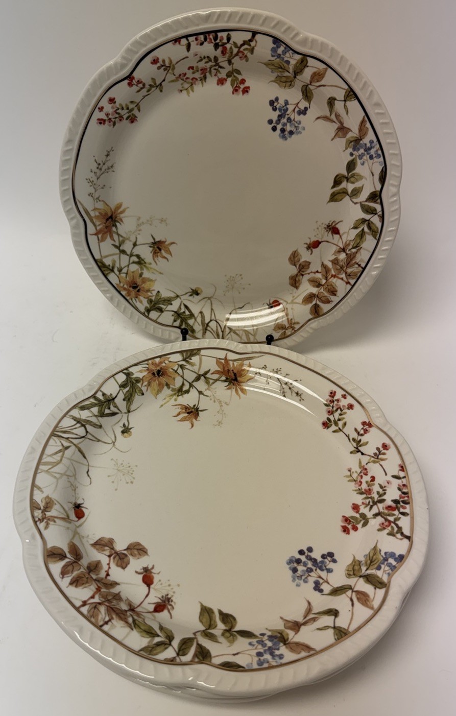 Set 4 Potter\'s Studio Fall Wildflower Floral Scalloped 10\ Set 4 Potter\'s Studio Fall Wildflower Floral Scalloped 10\