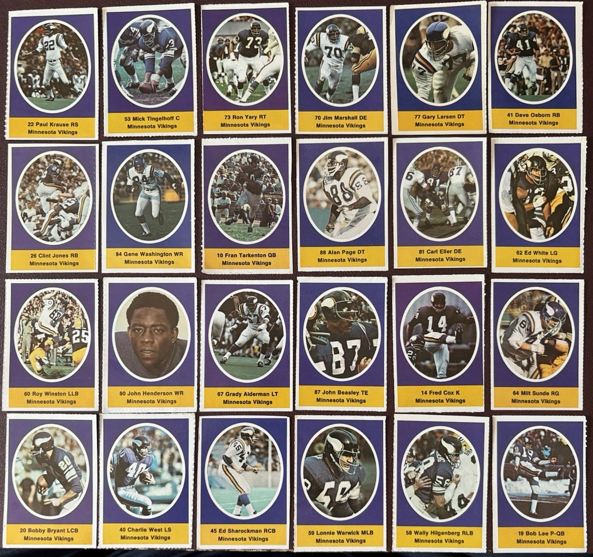 1972 Sunoco NFL (Vikings) Complete 24-Stamp Set w/7 HOF\'s (24-MINT) “Beauties\