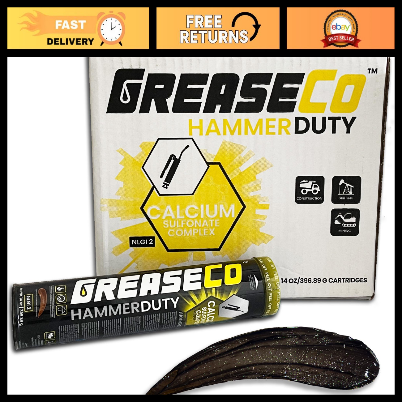 Hydraulic Hammer Grease Chisel Paste NLGI 2 | 10x14oz Tubes | High Temp Calcium Hydraulic Hammer Grease Chisel Paste NLGI 2 | 10x14oz Tubes | High Temp Calcium