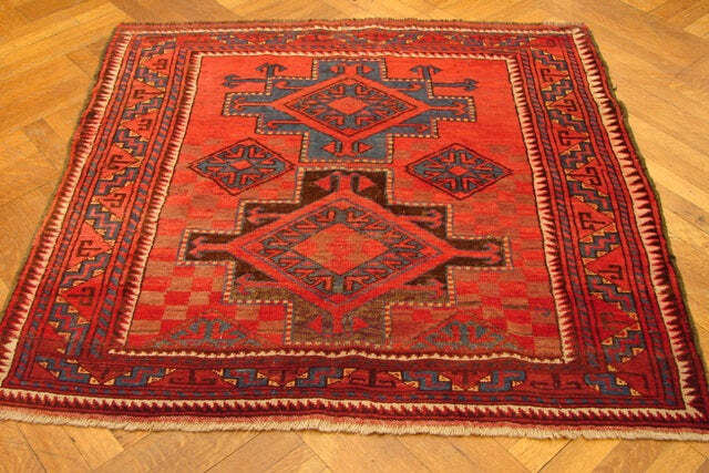 4x4\' Red Vintage Caucasian Kazak Rug #PIX-14248 4x4\' Red Vintage Caucasian Kazak Rug #PIX-14248