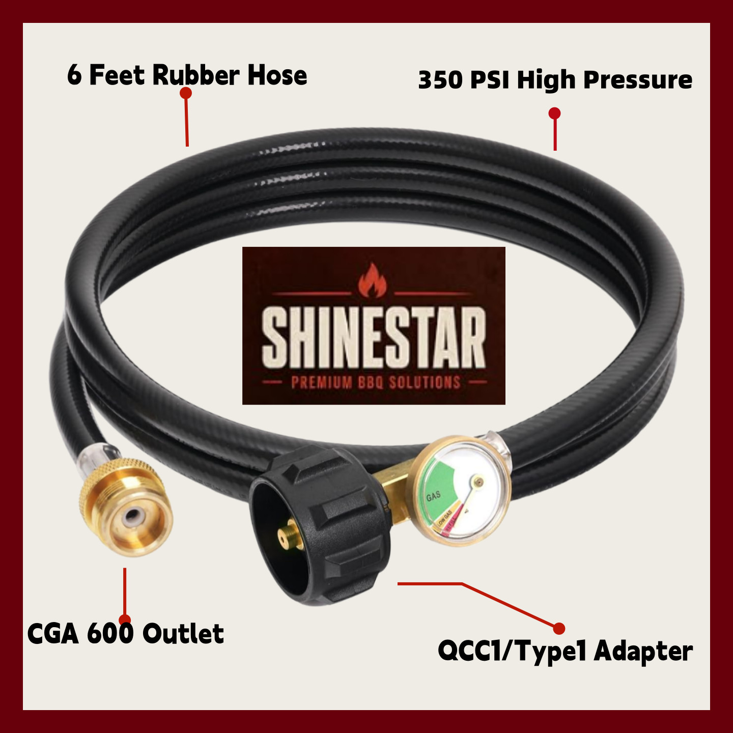 6/8/12 ft Propane Hose 1lb-20lb with Gauge, Converts 1lb Gear to 5-40lb Tanks US