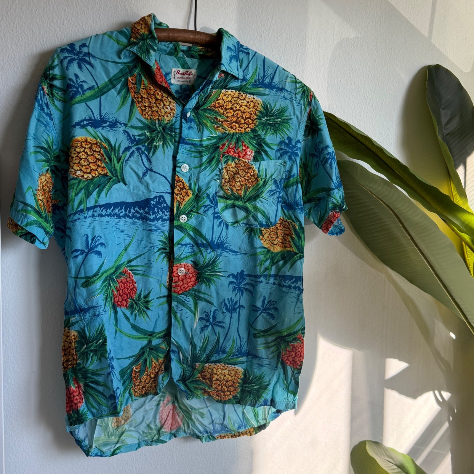 Vintage 60s South Pacific Rayon Hawaiian Shirt Blue Pineapple Made in Japan Vintage 60s South Pacific Rayon Hawaiian Shirt Blue Pineapple Made in Japan