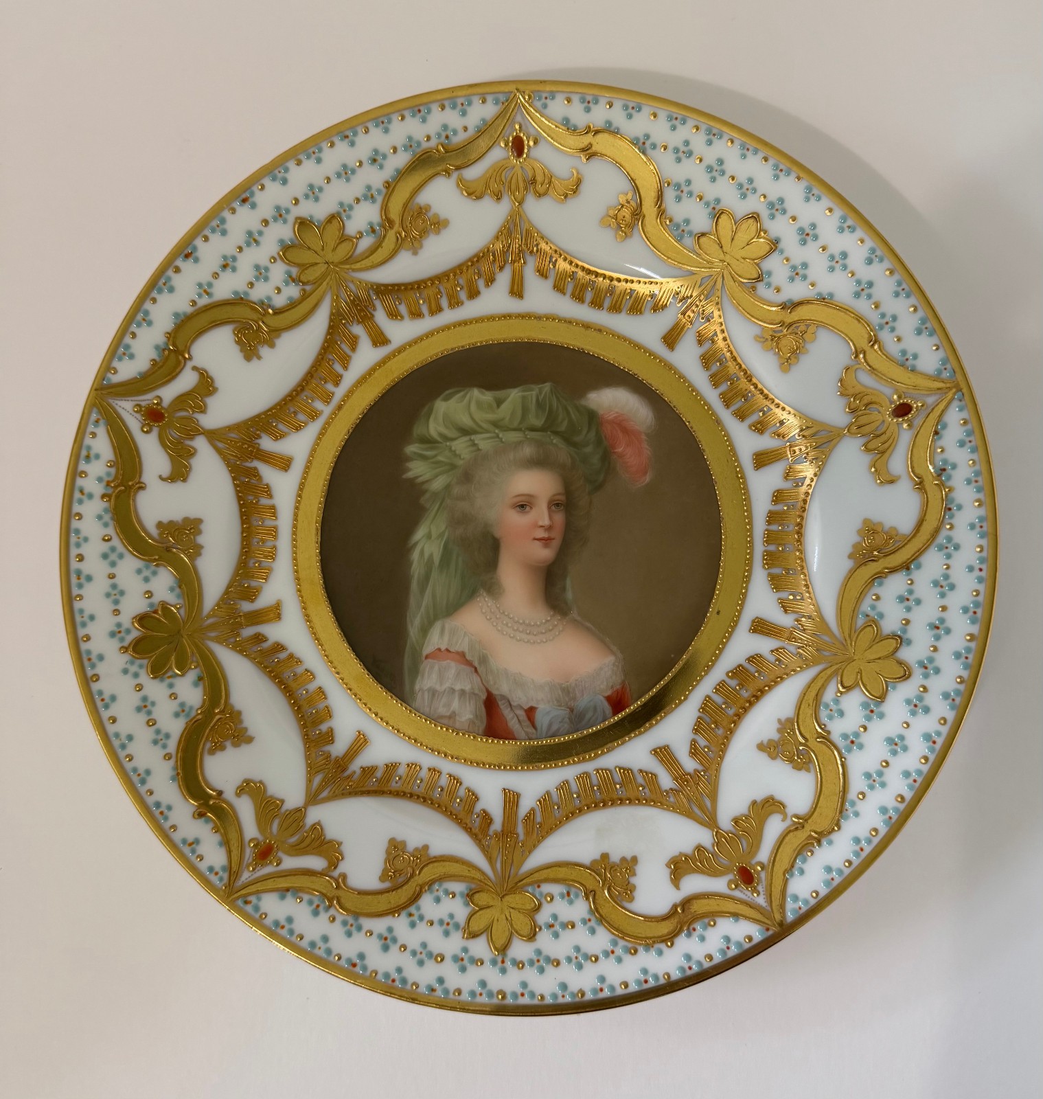 Antique Royal Vienna Marie Antoinette Jeweled Portrait Plate Signed Wagner 9.6\