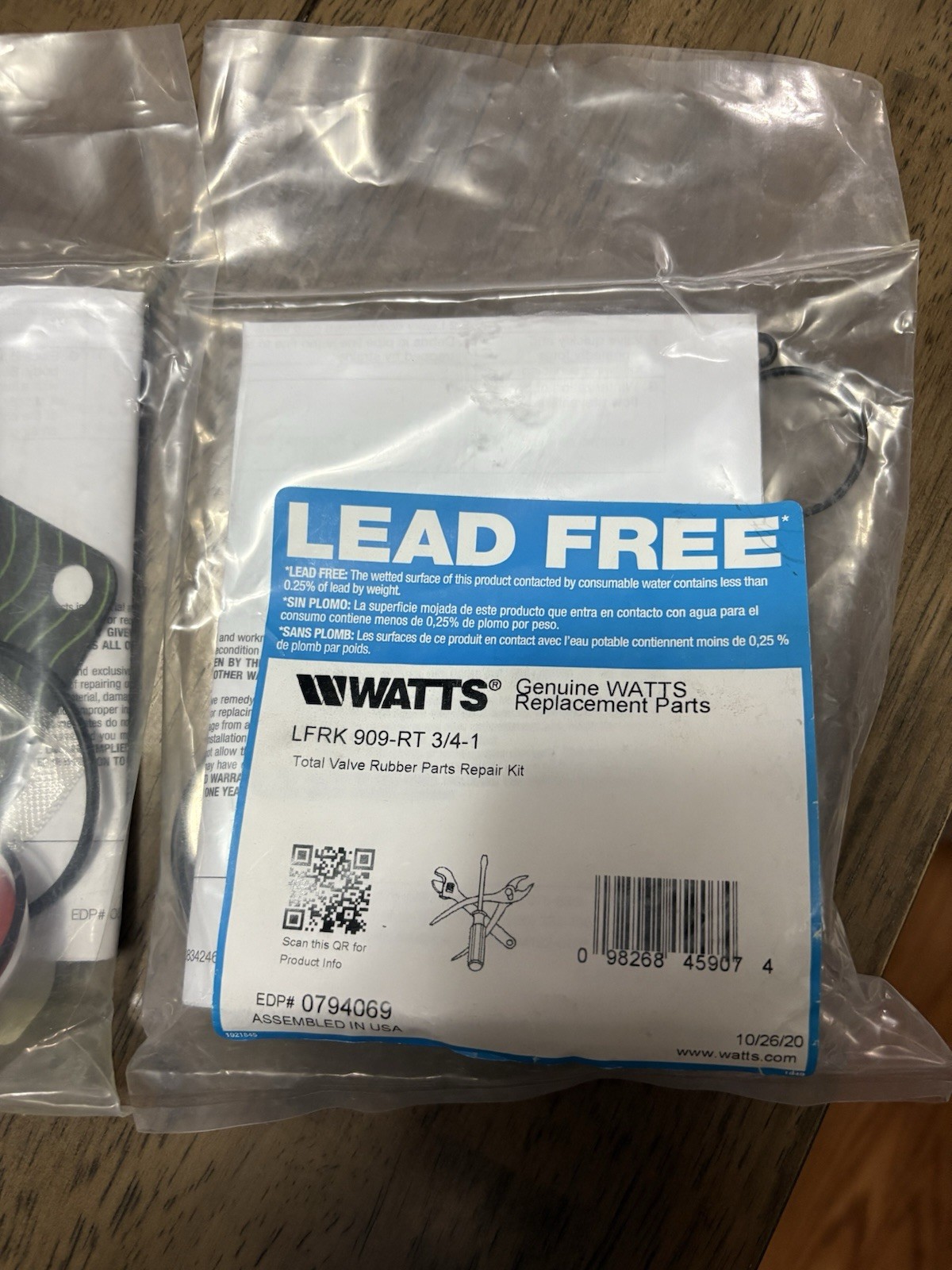 Watts Genuine LFRK 909-RT 3/4”-1” Full Kit New In Sealed Bag - Backflow Repair Watts Genuine LFRK 909-RT 3/4”-1” Full Kit New In Sealed Bag - Backflow Repair