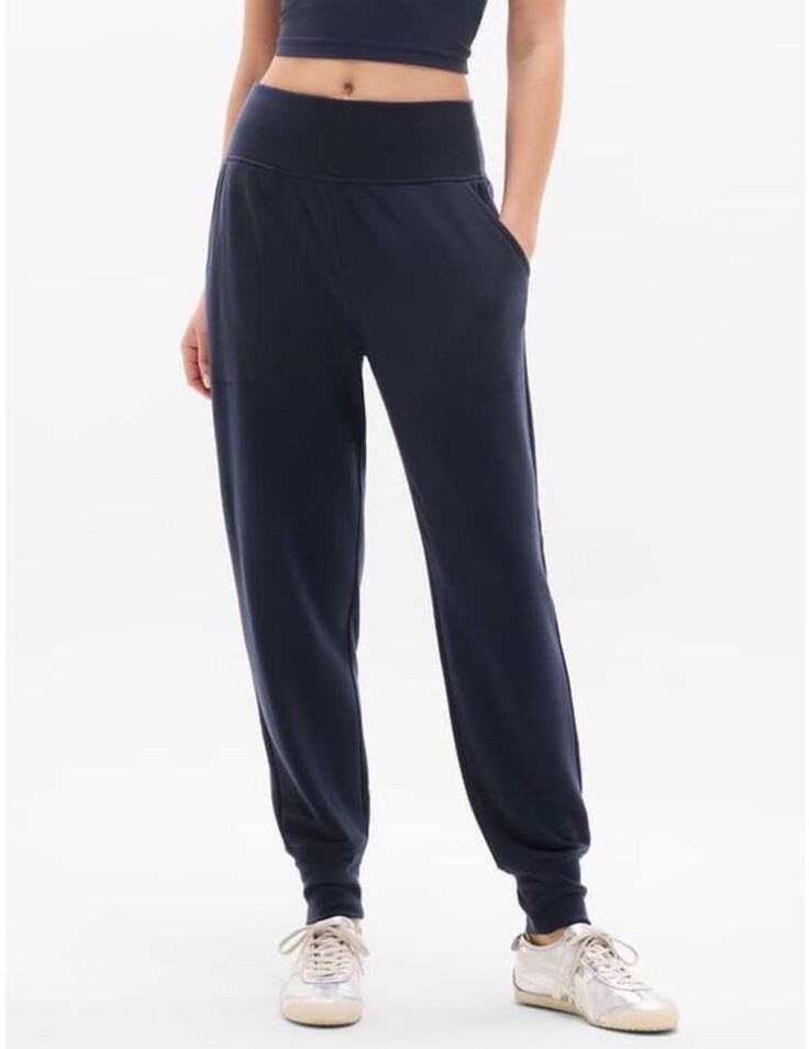 ATHLETA Coaster Luxe High Rise Jogger Pant L Large Navy Blue Pant NEW