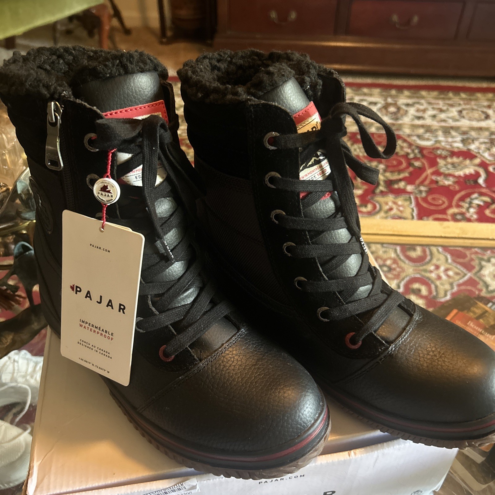 PAJAR: WINTER TOUGH RUGGED WATERPROOF LEATHER FLEECE LINED BOOTS, 8.5 NWT- BOX