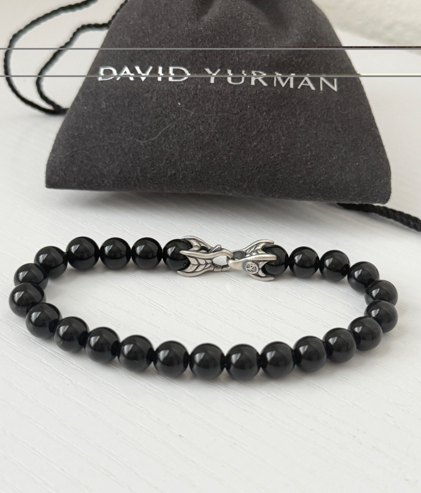 David Yurman 925 Sterling Silver Shiny Black Onyx Bead Ball Bracelet 8mm David Yurman 925 Sterling Silver Shiny Black Onyx Bead Ball Bracelet 8mm