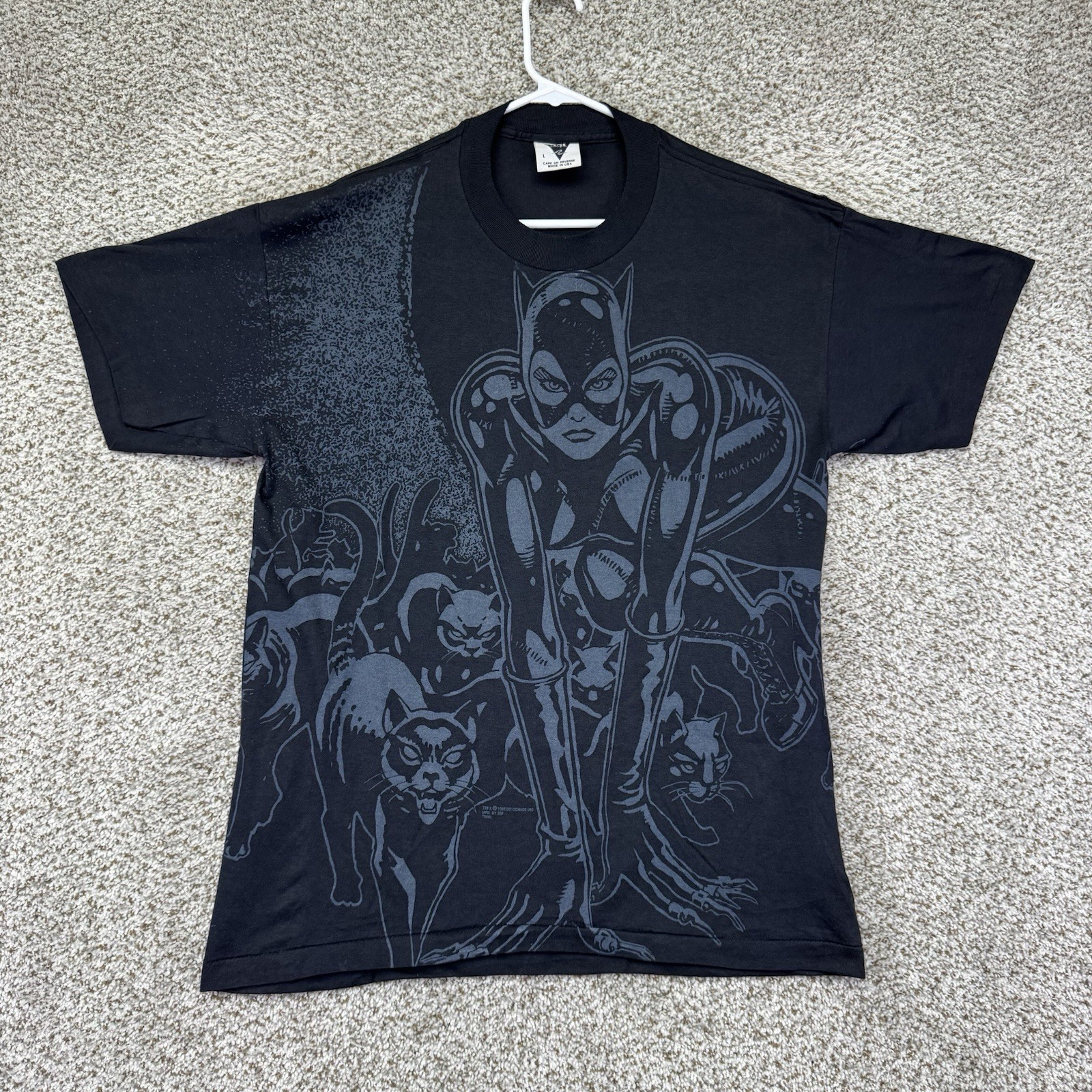 Vintage 1992 DC Comics Catwoman Shirt Size Large AOP Superhero SSI Single Stitch