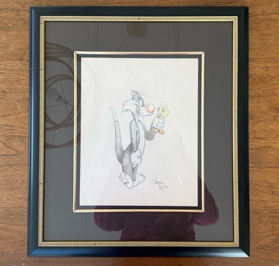 Original Sylvester & Tweety Drawing Signed Virgil Ross Warner Bros COA Original Sylvester & Tweety Drawing Signed Virgil Ross Warner Bros COA