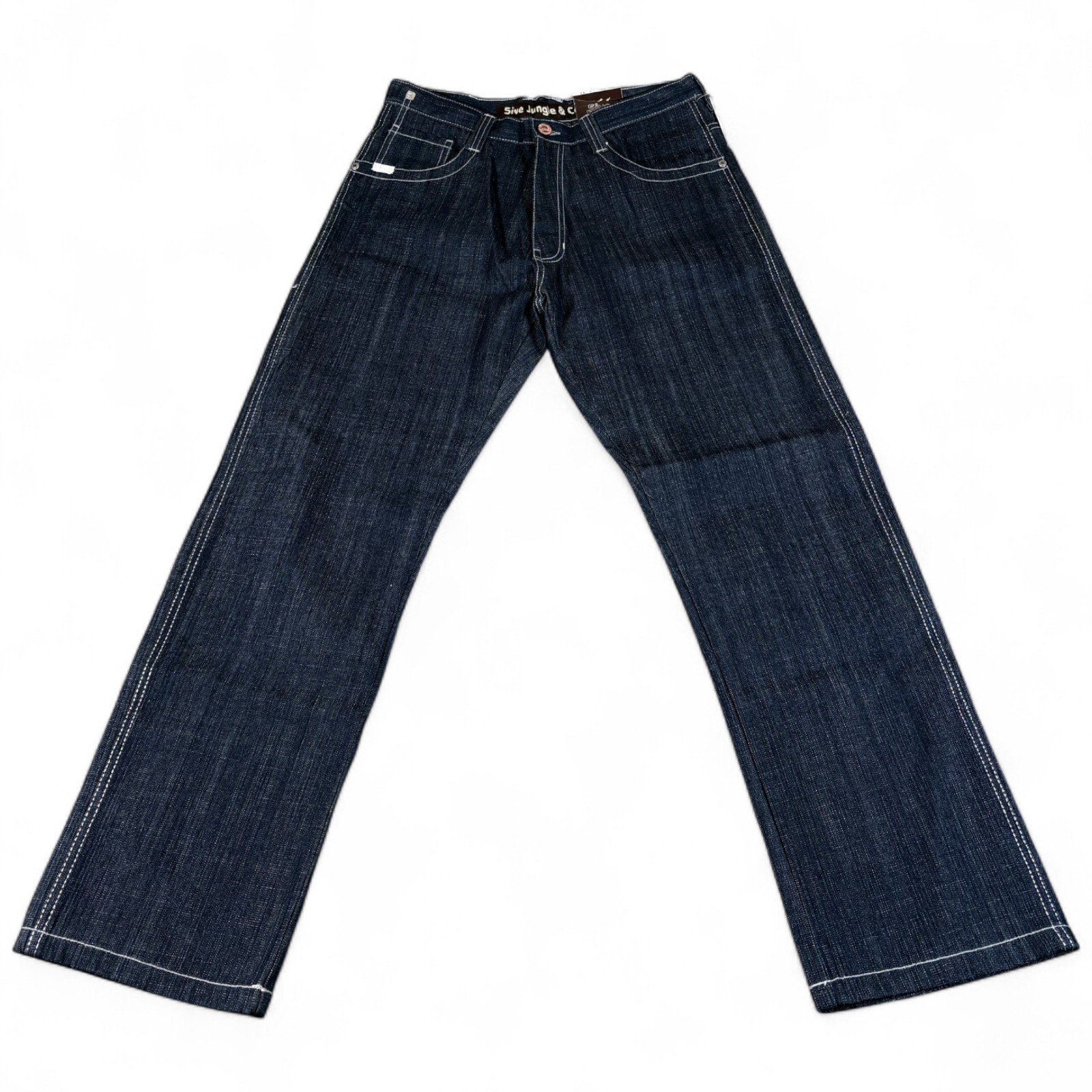 5ive Jungle & Co Jeans Mens 34 Blue Embroidered Raw Indigo Straight Leg New