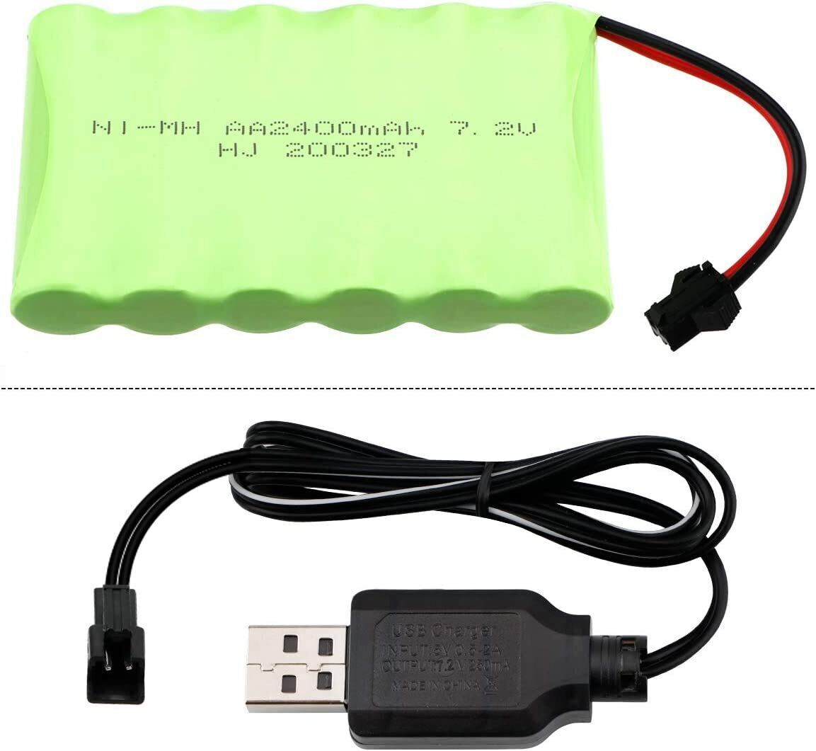 4.8V/7.2V 2400mAh Ni-MH AA Battery Pack SM-2P 2Pin Plug+Charger for RC Car Truck