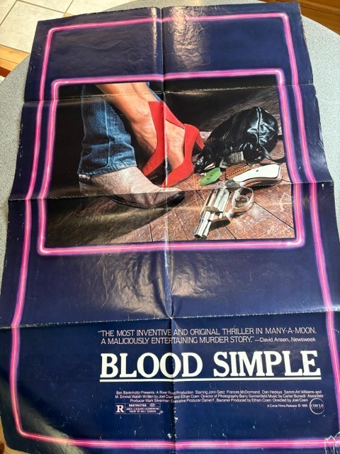 BLOOD SIMPLE ORIGINAL 1985 Movie Poster , Coen Brothers, Circle Films