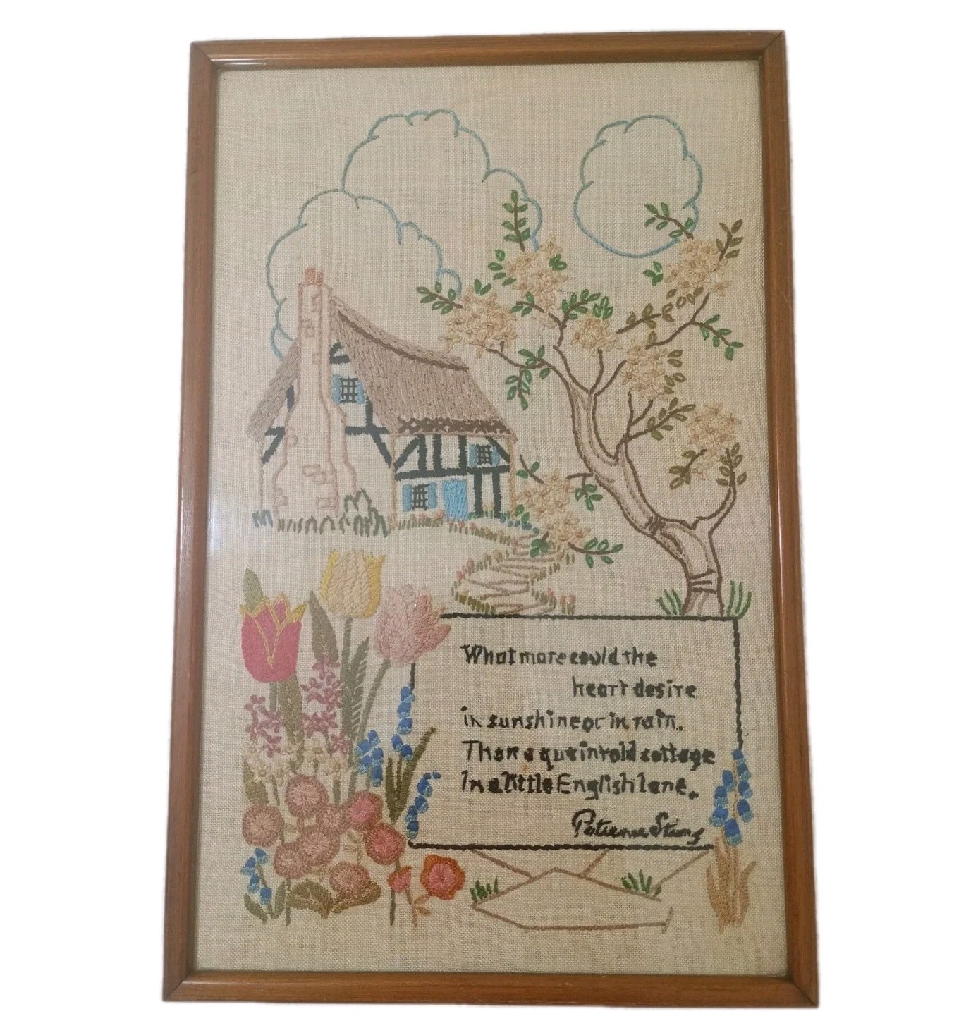 Antique Crewel Needlepoint Embroidery Tapestry Frame English Cottage England 30s