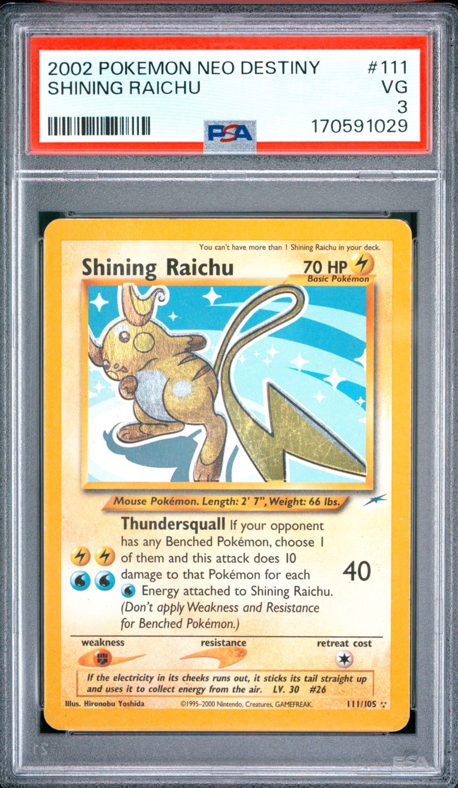 Shining Raichu: 2002 Pokémon Neo Destiny #111 - PSA 3