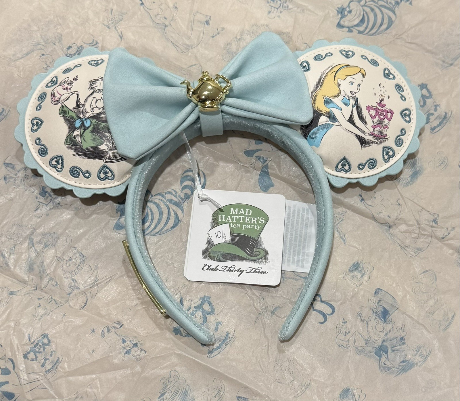 Disney Club 33 Alice in Wonderland 75th Anniv Mad Hatter Tea Party Ears NWT Disney Club 33 Alice in Wonderland 75th Anniv Mad Hatter Tea Party Ears NWT